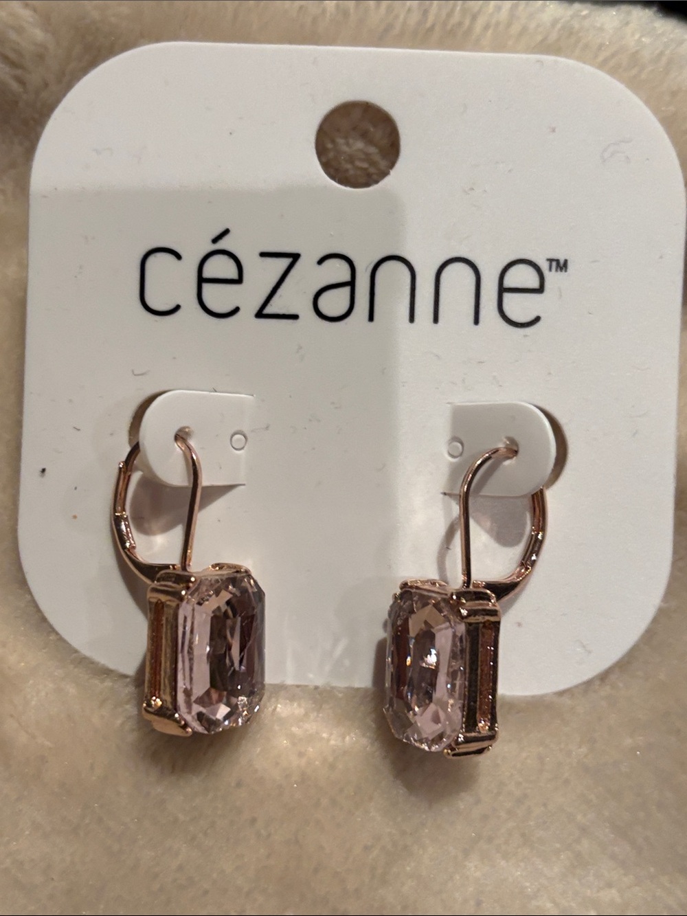 cézanne Rose Gold Earrings with Light Pink Emerald-Cut Crystals
